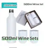 local warehouse sublimation Wine Gift Set blank Stainless Steel 17oz Wine Bottle with Two 12oz Wine Tumblers and plastic straw USA stock