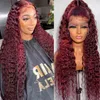 Nxy wigs xq 34 tum 99j Bourgogne Deep Curly spets front mänskliga hår s röda färgade brasilianska våg frontal för kvinnor 220528