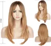 60cm New Women's Long mixte Brown Middle Part Ombre Wavy Cosplay Hair Full Wig