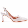 Sandalias de verano para mujer, moda clásica concisa, hebilla de PU, correa de 7,5 CM, tacones finos, puntiagudos, encaje blanco, zapatos de boda, sandalias