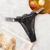 Women's Panties Sexy Lace Underwear Women Thongs Letter Rhinestones G-string Thong Low Waist Seamless Briefs Ice Silk Lingerie M-XL