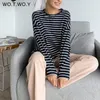 Wotwoy Lose Long Elieve Tee Tee Runt Women Women Spring O-вырезок повседневная хлопковая футболка женская базовая корейская вершина Harajuku Goth 220326