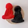 Simpatico berretto da bambino con pompon in pelliccia sintetica staccabile Hairball Twist berretto lavorato a maglia autunno inverno caldo berretto da bambina per bambini