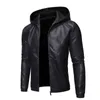 Autumn Winter Slim Fit Fit Geralmente, Capéu de Motocicleta com capuz de casaco de couro Faux Motão de moto de moto Men Black PU Jacket Male 3xl L220725