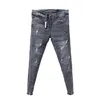 Jeans de jeans skinny casual de moda por atacado Hip Hip Hop estudantes cinzentos da moda masculina de verão coreano Slim Fit Fit Hole Jeans 201128