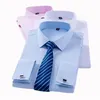 Homens clássico francês vestido de manguito de manga longa sem bolso tuxedo camisa masculina com abotoaduras festa formal casamento branco azul 220330