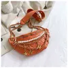 Pearl Fashion Chest Bag Trend One Shoulder Texture Leisure Messenger Women's Bag Rhombic Lattice Chain Waist Bag 220712