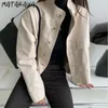 Veste en cuir matakawa automne vintage fashion lumineux stand cou cou de vestes lâches simples poitrine à poitrine courte femme l220801