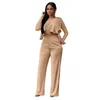 Women's Two Piece Pants Work Wear Elegant 2 Set Women 2022 Ruffles Long Sleeve Top And Matching Sets Office Business Casual Uniform Outfits