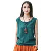 Johnature Women Tanks Sleeveless O-Neck Summer Shirt 9 컬러 솔리드 캐주얼 코튼 린넨 빈티지 옷 조끼 탑 W220422