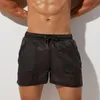 Летние мужские шорты Сексуальные полупрозрачные нейлоновые быстрые сухие спортивные залы повседневные бегуны Домашняя одежда Мужчины Bottoms 220715