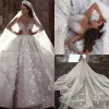 Elie Saab 2023 Robe à balle Sleeevs longs robes de mariée de luxe Crystal perle 3d Fleurs en dentelle plus taille arabe saoudien Dubaï Bande nuptiale BC0151