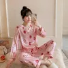 Silk Pyjamas Kvinnor Tecknat för sommar Nightwear Plus Storlek Pajama Två Piece Set Satin Pajamas Loungewear 220329