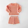 Clothing Sets Baby Girl's O-neck Short Sleeve Knitted Sweater Tops Shorts 2PCS Solid Color Fashion SetsClothing