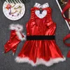 Girl's Dresses Kids Girls Ballet Leotards Outfit Christmas Costume Sleeveless Open Back Sequined Figur Skating Tutu Santa Dance Sleeve