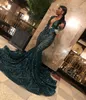 Lange mouwen Prom Jurken 2022 Sexy Mermaid Sheer Sparkly Emerald Green Sequined Black Girls Prom Gala Party Jurken EE