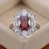 Wedding Rings Luxury Red Stone Flower For Women Cubic Zirconia Silver Color Engagement Female Fashion Jewelry AnelWedding