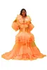 Robes de bal de maternité Sheer Tulle Photo Robe Manches plissées Mesh Puffy Photoshoot ou Babyshower Robe pour femme enceinte