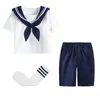 Kleidungssets Japanische Schülerschuluniformen Mädchen Marine Kostüm Frauen JK Anzug Matrosenbluse Faltenrock Jungen UniformanzügeKleidung