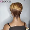 Evidenziare Parrucca bionda con taglio corto Pixie Parrucche per capelli umani con frangia Parrucche brasiliane per donne nere Realizzate a macchina