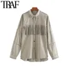 Traf Women Fashion Oversized Frayed met Fringe Denim Jacket Coat Vintage Long Sleeve Tassel vrouwelijke bovenkleding chic tops 201026