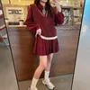 Casual Dresses Preppy Style Two Piece Sweater Dress Korean Long Sleeve Shirt Pleated And Knitted Vest Loose VestidosCasual