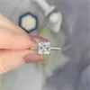 Princess Square Moissanite Ring D Color S925 Silver Platinum Plated Passed Diamond Test Women Luxury Smycken