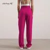 Mnealways18 Elegant Rose Pink Ladies High Waisted Pleated Trousers Zip Wide Legs Pant Spring Classy Female 220325