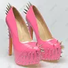 Rontic Handmade Women Platform Pumps Matt Sexy Studded Stiletto Heels Round Toe Pretty White Pink Red Cosplay Shoes US Size 5-14