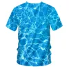 Osobowość duży rozmiar 5xl męska V Szyja 3D Blue Water Man Tee koszulka nadrukowana Ocean Wave Web Clothing Drop 220623