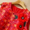 2022 Zomer mouwloze ronde nek Red Plaid Jacquard 3D Flower Borduurwerk Korte mini -jurk Elegante casual jurken 22Q042327