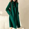 Abrigo de lana retro elegante para mujer con cinturón Abrigo cálido de invierno Prendas de vestir de talla grande Mujer Coreana de alta calidad Abrigo de mezcla verde 201221