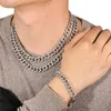 Wholesale Black 13mm Iced Out Cubic Zircon Diamond CZ Cuban Link Chain Miami Cuba Necklace Bracelet Hip Hop Jewelry For Men