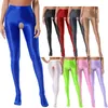 Women's Panties Women High Stretch Leggings Glossy Crotchless Clubwear Pantyhose Waist Elastic Waistband Lingerie Nightwear Sleepwear PantsW