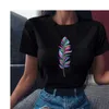 Maycaur Women Lady Cartoon Feather Cute Printing T Shirts Fashion 90s Trend Shirt Clothes Top Womens Graphic T-shirt Tops