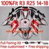 ヤマハYZFR3 YZF-R25 YZFR25 14-18ボディワークの射出型フェアリング30NO.24 YZF R 3 25 R3 R25 15 15 16 17 18 YZF-R3 2014 2015 2017 2018 OEM Body Kit White Red Red