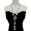 Chains Y.YING Freshwater Cultured White Coin Pearl Crystal Rosary Chain Cz Pave Pendant Necklace 25"Chains