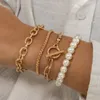 Boho imitatie parel kralen armband set vrouwelijke retro mode creatieve gouden kraal O-keten armbanden meisje minnaar verjaardag sieraden