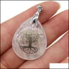 Charms smyckesfynd komponenter Natural Stone Tree of Life Pendant Purple Pink Crystal Tigers Eye Water Drop Shap Dhia0