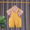 1-4 anni neonati maschi vestiti set estate materiale di cotone vestiti del bambino bambini pagliaccetto tuta camicia a quadri 2 pezzi set abbigliamento per bambini G220509