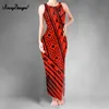 Noisydesigns Sexy Bodycon Dress For Women Double Slit Vest Polynesian Tribe Pattern Red Club Lady Long Vestidos Sundress 220627