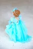 Gök mavisi çiçek kız elbise zemin uzunluğu fırfır kollu çiçek küçük kız gelinlik cemaati pageant doğum günü önlük