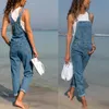 Tute taglie forti da donna Pagliaccetti Tuta da donna in denim blu senza maniche multitasche Pantaloni lunghi dritti Tuta tinta unita Abbigliamento 220826