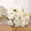 Bridal Bridesmaid Bouquet White Silk Flowers Roses Artificial Bride Boutonniere Pins Mariage Bouquet Wedding Accessories CL0506