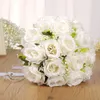 Bridal Bridesmaid Bouquet White Silk Flowers White Roses Bride Boutonniere Pins Mariage Accessories CL0506