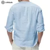 Masculina casual blusa de algodão linho camisa solta tops manga comprida tee outono outono verão bonito homens 220322