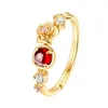 4mm Natural Garnet Stone Rose Flower Ring 0.3 micron 9K Gold Plated Real 925 Sterling Silver Women Jewelry For Gift2623232k