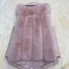 HJQJLJLS 2021 New Luxury Quality Faux Fur Vest Women Turn Down Collar Faux Leather Patchwork Coat Pink White Fur Jacket T220716