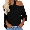 Damenpullover Damen Strickwaren Frühlingsmode Pullover Top Sexy Open Back Cross Neckholder Pullover Langarm Cold Shoulder Strickpullover Swe