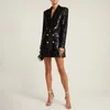 B303 Abiti da donna Blazer Moda di alta qualità 2022 Designer Homecoming Party Donna Doppio leone Bottoni Collo a scialle Glitter Paillettes Lunga passerella Blazer neri